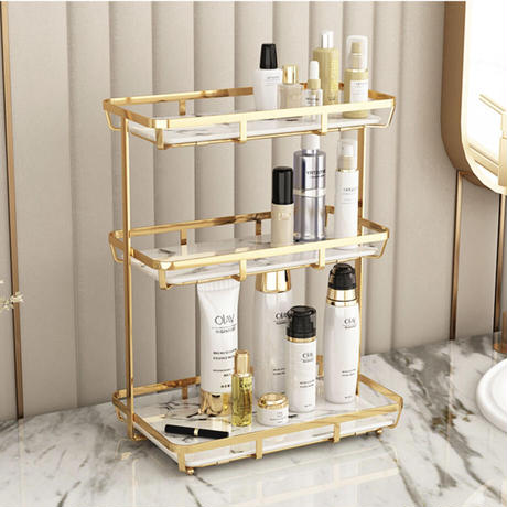 ゴールド×マーブル柄3段コスメ収納ラック