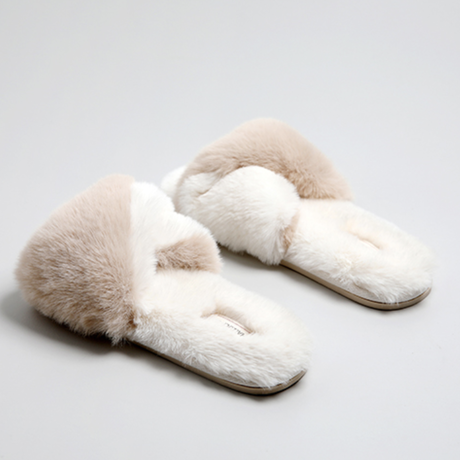 バイカラーファー ルームシューズ