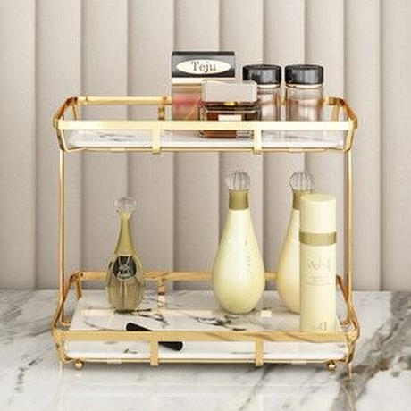 ゴールド×マーブル柄2段コスメ収納ラック