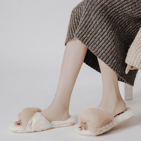 バイカラーファー ルームシューズ