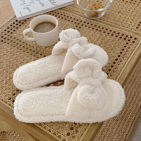 リボン もこもこルームシューズ