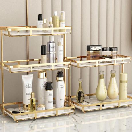 ゴールド×マーブル柄3段コスメ収納ラック